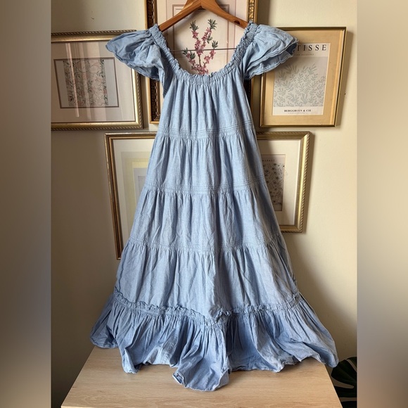 The GREAT. Nightingale Midi Dress in Light Chambray Blue Small - Picture 6 of 11